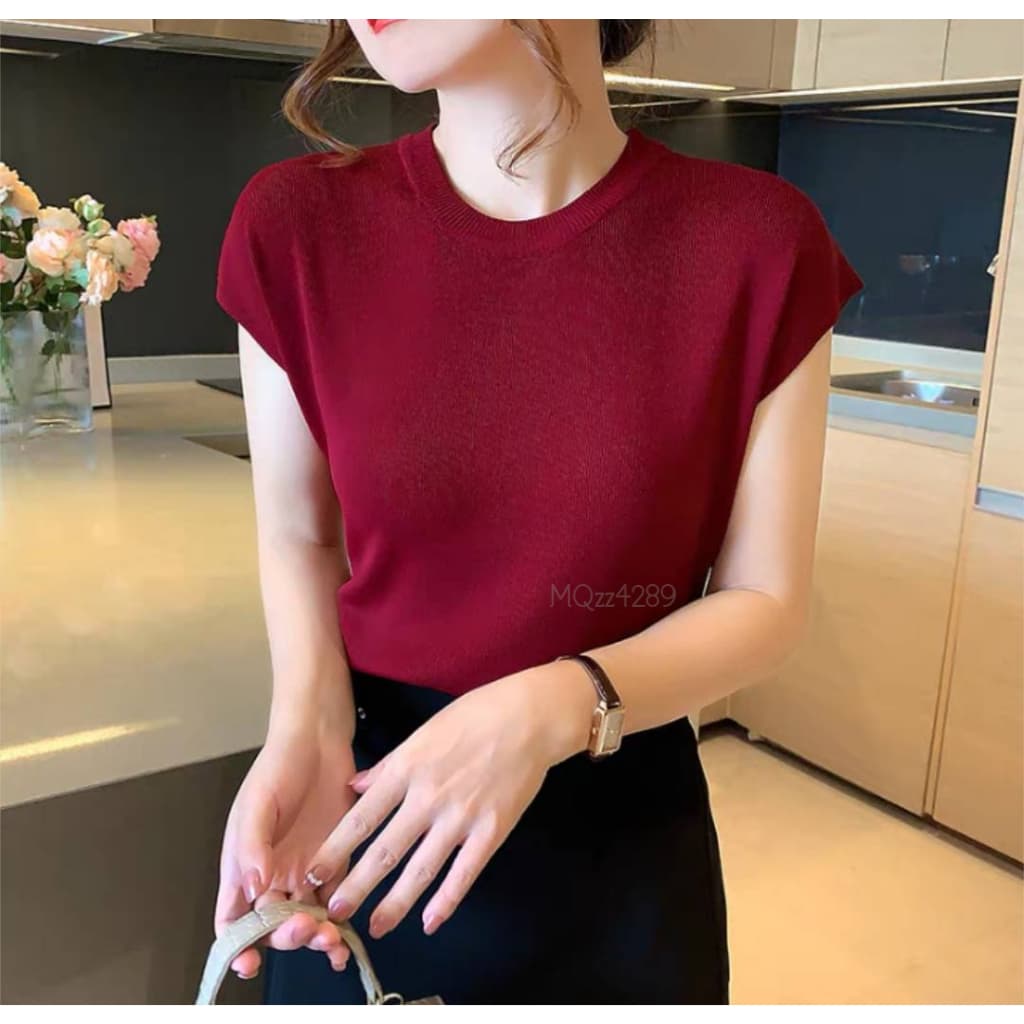 MQzz4289 * * เสื้อทำงานแขนสั้นแบบใหม่ คอกลม ผ้าไหมพรม นุ่มนิ่ม ใส่สบาย ยืดได้เยอะ Free Size รูปที่ 5
