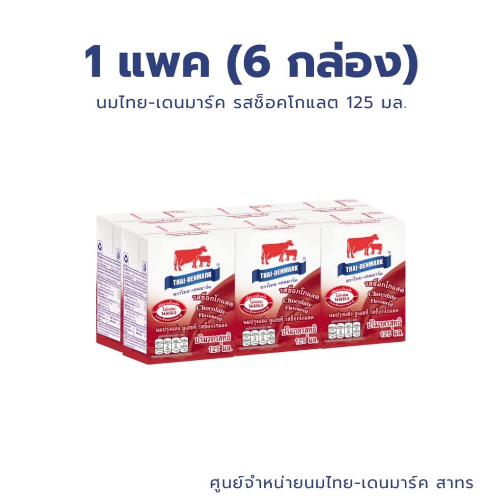 นมไทยเดนมาร์ค นม UHT รสช็อคโกแลต ขนาด 125 มล นมวัวแดง // Chocolate Milk 125 ml 6 Boxes/Pack รูปที่ 2