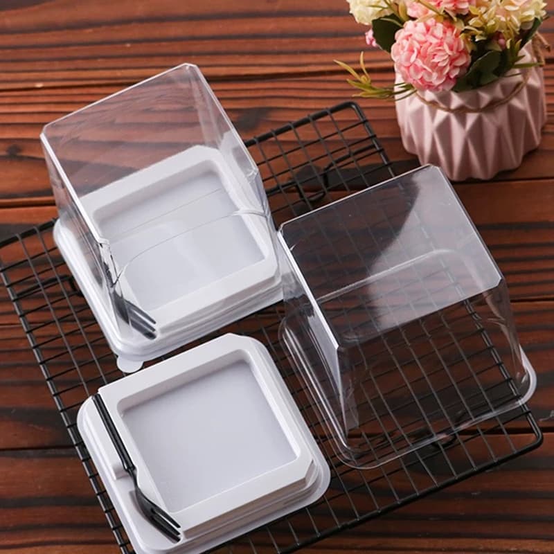 กล่องบรรจุภัณฑ์เค้ก กล่องเค้กใสทรงสูง 10.8x10.8x10 ซ.ม. ฐานสีขาว รูปที่ 7