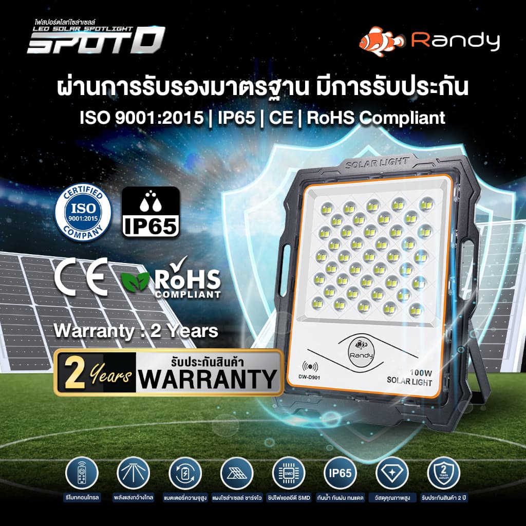คุณภาพดีกว่าทุกรุ่น Randy ไฟโซล่าเซลล์ LED Solar Light SLIM แอลอีดี สปอร์ตไลท์ โซลาร์เซลล์ พลังงานแสงอาทิตย์ รูปที่ 8