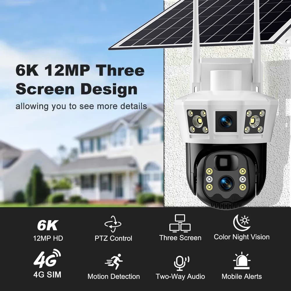 4G-WIFI Camera 12MP 6K 18LED Solar Cell กล้องวงจรปิดใส่ซิม-ไวไฟ โซลาร์เซลล์ 12ล้านพิกเซล กล้อง2เลนส์3จอ รูปที่ 3