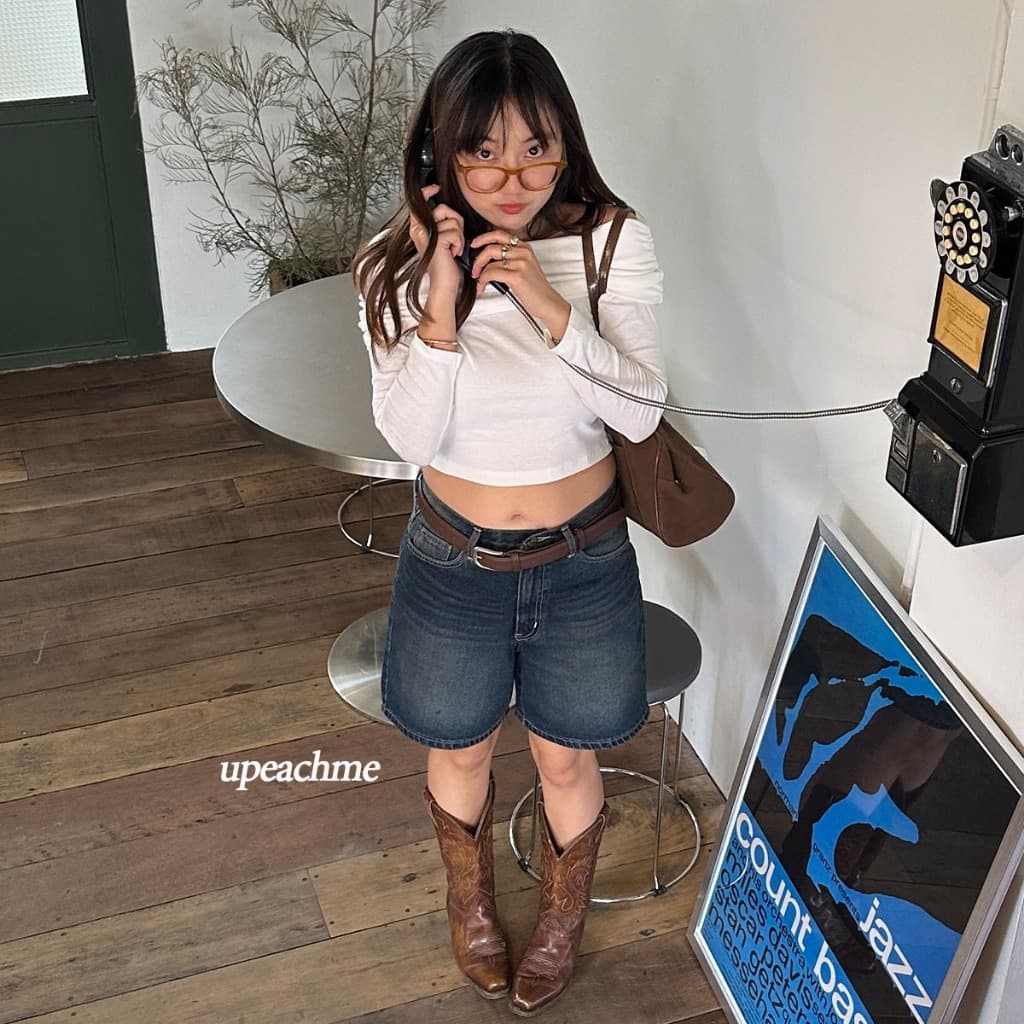 upeachme AIBO JEAN SHORTS กางเกงยีนส์ขาสั้นทรงสามส่วน ใส่ได้ทั้งเอวสูง/เอวกลาง/เอวต่ำ ยีนส์สั้นสีสนิม รูปที่ 2