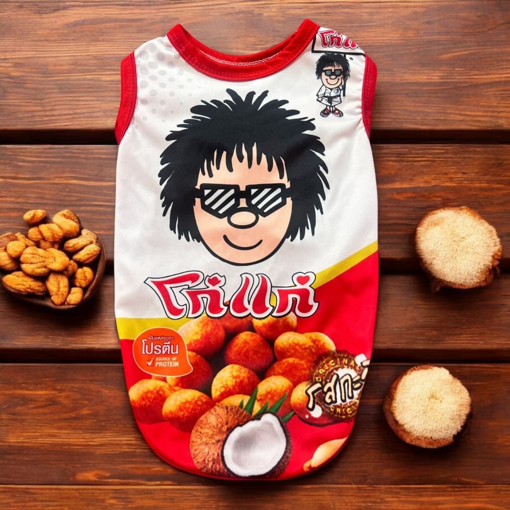 เสื้อแขนกุดน้องหมาแมว ลายถุงขนมน่ารักๆ ผ้าไมโครใส่สบาย รูปที่ 7