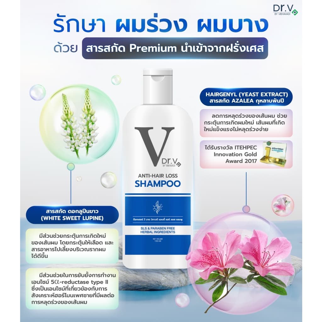 แชมพูสระผมลดผมร่วง บำรุงเส้นผมและหนังศีรษะ Dr.V Shampoo รูปที่ 5