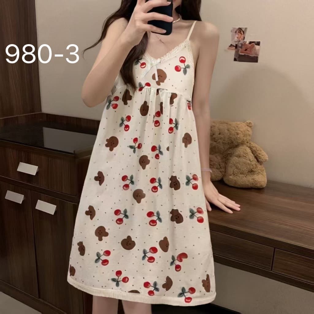 ใหม่/980#-เดรสกระโปรงผู้หญิง ชุดนอนกระโปรงผู้หญิง ลายน่ารัก หน้าร้อนใส่ได้ รูปที่ 6