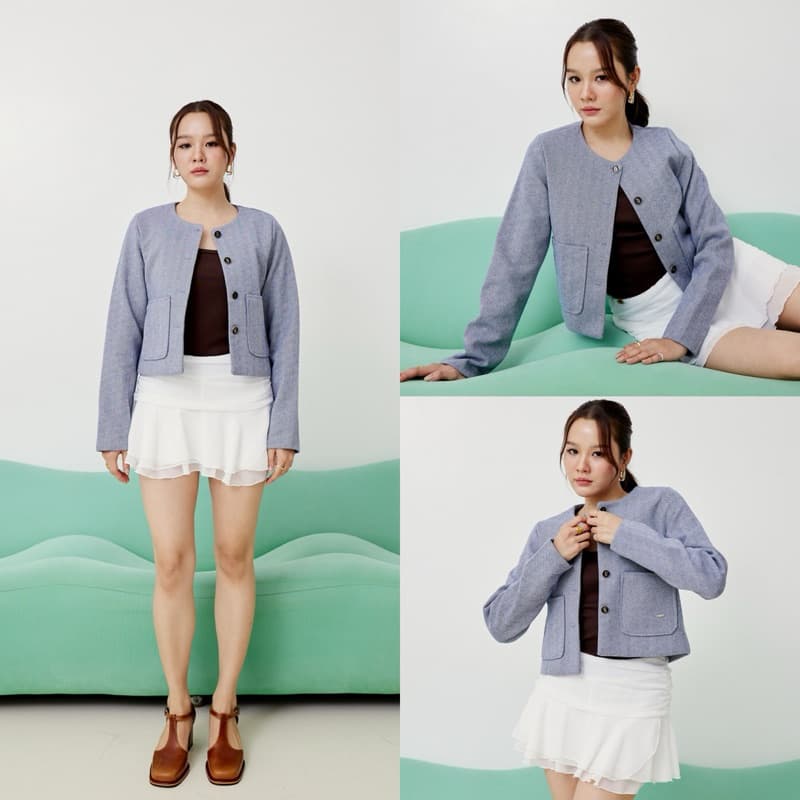 Swana.ss - Macaron faye blazer crop S-4XL สีพาสเทล เสื้อครอปเบเซอร์ รูปที่ 5