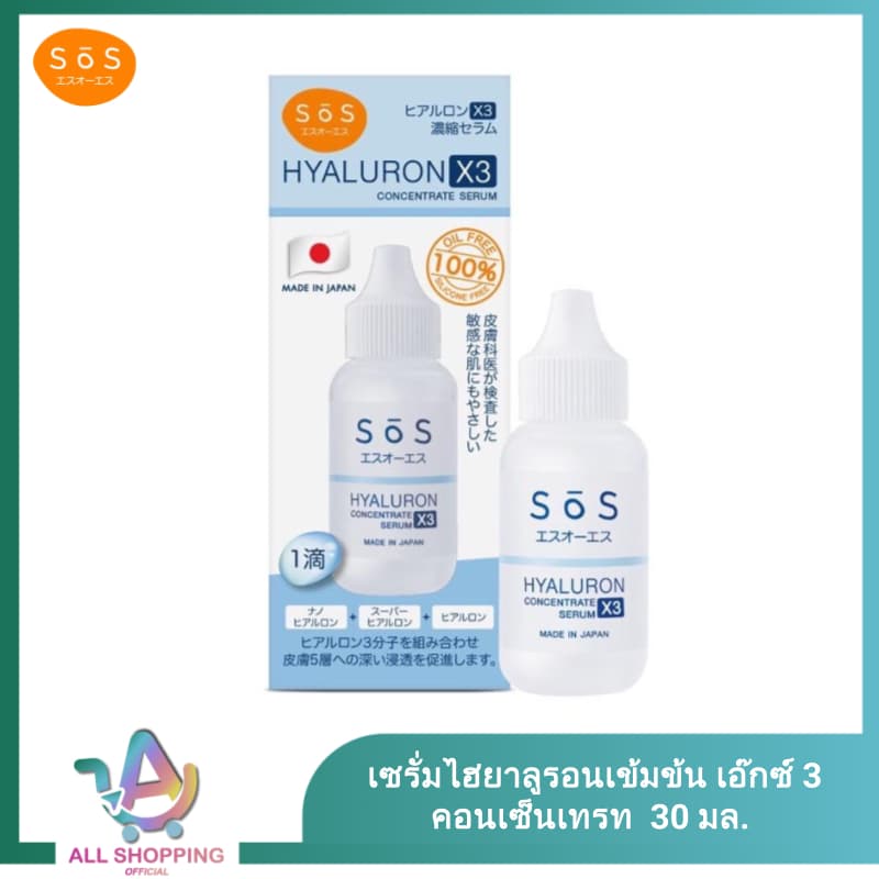 Exp.06/2027 SOS เซรั่ม ไฮยาลูรอนเข้มข้น Hyaluron X3 concentrate serum 30 ml เติมความชุ่มชื้นล้ำลึก หน้าใส ไฮยาลูรอน รูปที่ 6