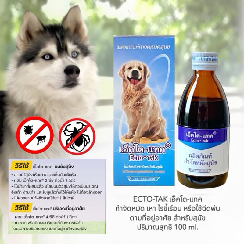 Ecto-TAK 100 ml ของแท้‼เอ็คโต-แทค เห็บ หมัด ขี้เรื้อน สุนัข ใช้อาบบนตัวหรือพ่นพื้น รูปที่ 2