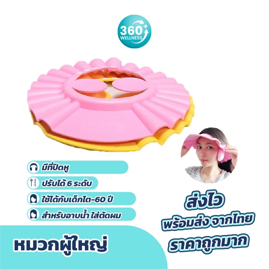หมวกอาบน้ำผู้ใหญ่ มีที่ปิดหู ปรับระดับได้ พับเก็บได้ ป้องกันแชมพูหรือฝุ่นเข้าตาสำหรับผู้ใหญ่ รูปที่ 1