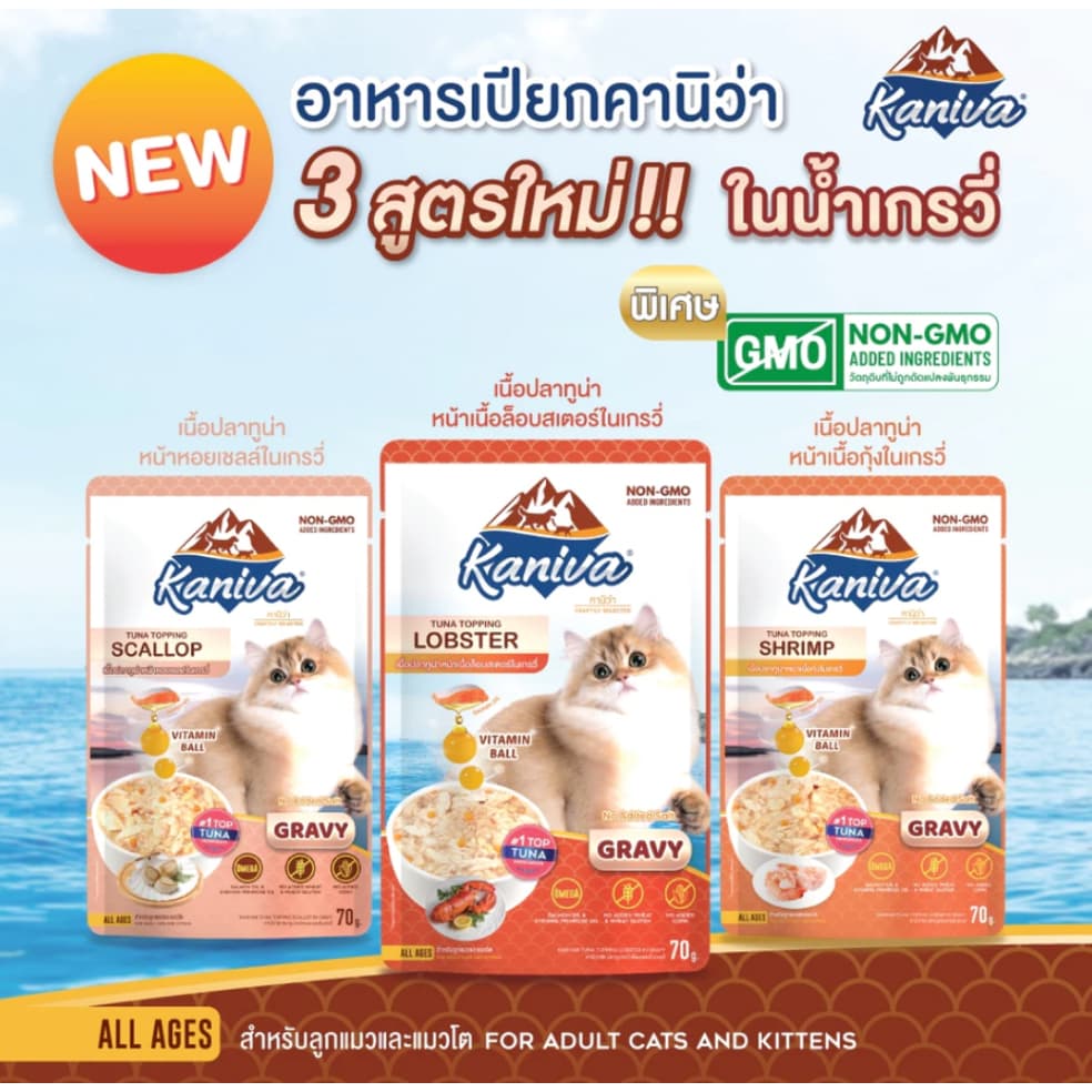 {ยกโหล12ซอง} Kaniva คานิว่า อาหารเปียก เนื้อทูน่า สูตรบำรุงสุขภาพมี Vitamins Ball 70g x12 ซอง รูปที่ 3