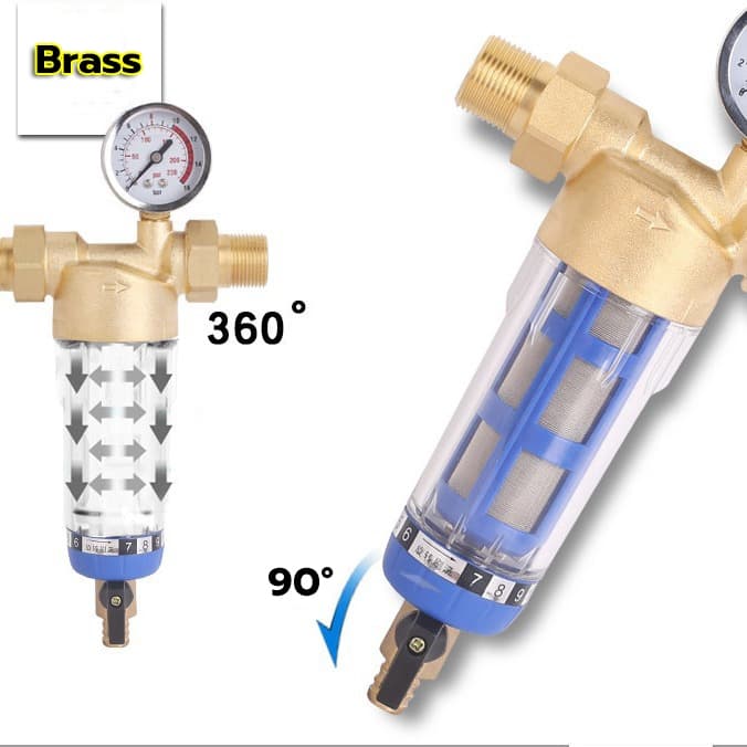 กรองน้ำ Pre-Filter Water กระบอกหนา หัวทองเหลือง เกลียวทองเหลือง1/2" 1"ขนาดเกลียว6หุน 1นิ้ว ไส้กรองสแตนเลส ล้างในตัว รูปที่ 4