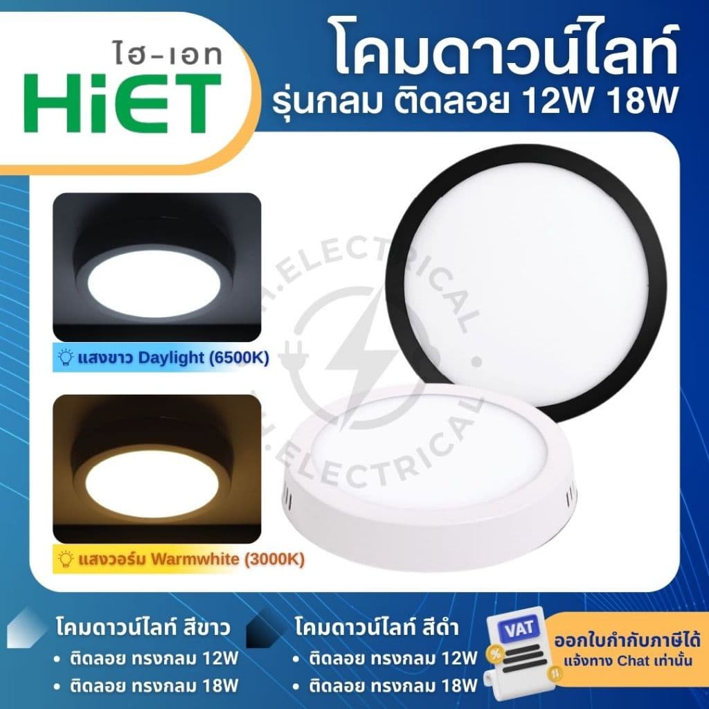 HiET โคมดาวน์ไลท์ติดลอย ทรงกลม 12W 18W แสงขาว แสงวอร์ม LED PANEL LIGHT โคมไฟติดลอย ดีไซน์เรียบหรู รูปที่ 1