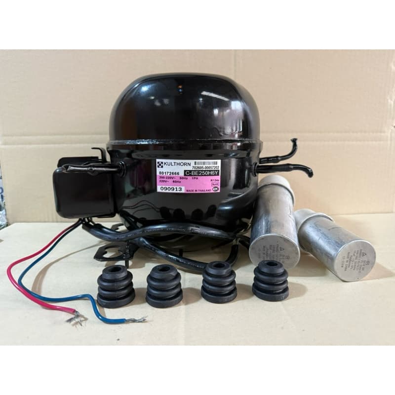 คอมเพรสเซอร์ตู้แช่ พร้อมชุดสตาร์ทครบ C-BE250H6Y ขนาด 1/3HP น้ำยา R134a (คอมพ์ถอด มือ 2มีน้ำมันพร้อมใช้งาน อะไหล่ตู้เย็น รูปที่ 1
