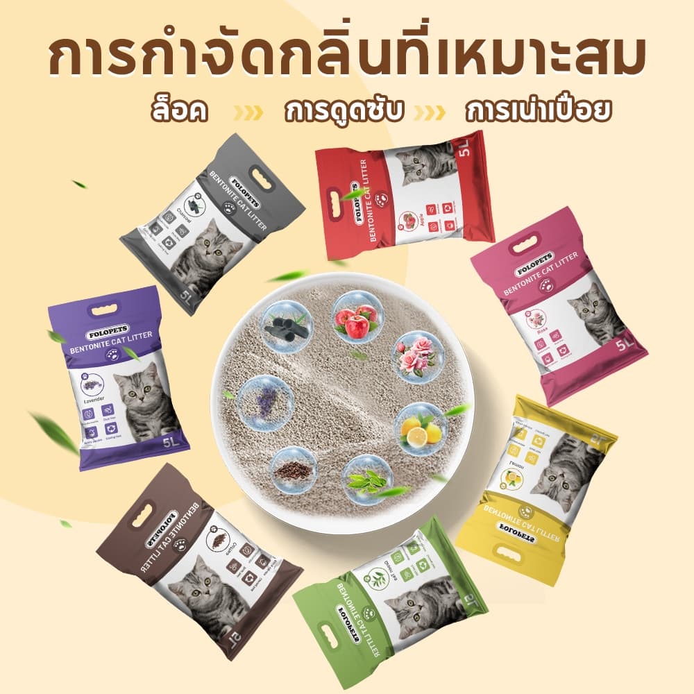FOLOPETS ทรายแมว 14ลิตร 10 ลิตร 5 ลิตร กลิ่นเบนโทไนท์ 100% ป้องกันการเจริญเติบโตของแบคทีเรีย รูปที่ 9