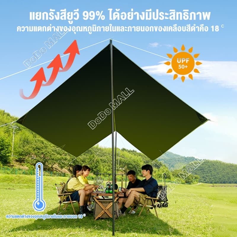 Nomad Nest ฟลายชีทครบชุด 3x3ม. 3x4ม. 3x6ม. ผ้าใบกันน้ำ 2000D กันUV50+ กันแดดจัด พร้อมเสา ถุงเก็บ รูปที่ 3