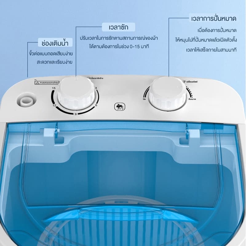 CAMEL เครื่องซักผ้ามินิฝาบน ขนาด 5.5Kg ฟังก์ชั่น 2In1 ซักและปั่นแห้งในตัวเดียวกัน เครื่องซักผ้ามินิ รูปที่ 2