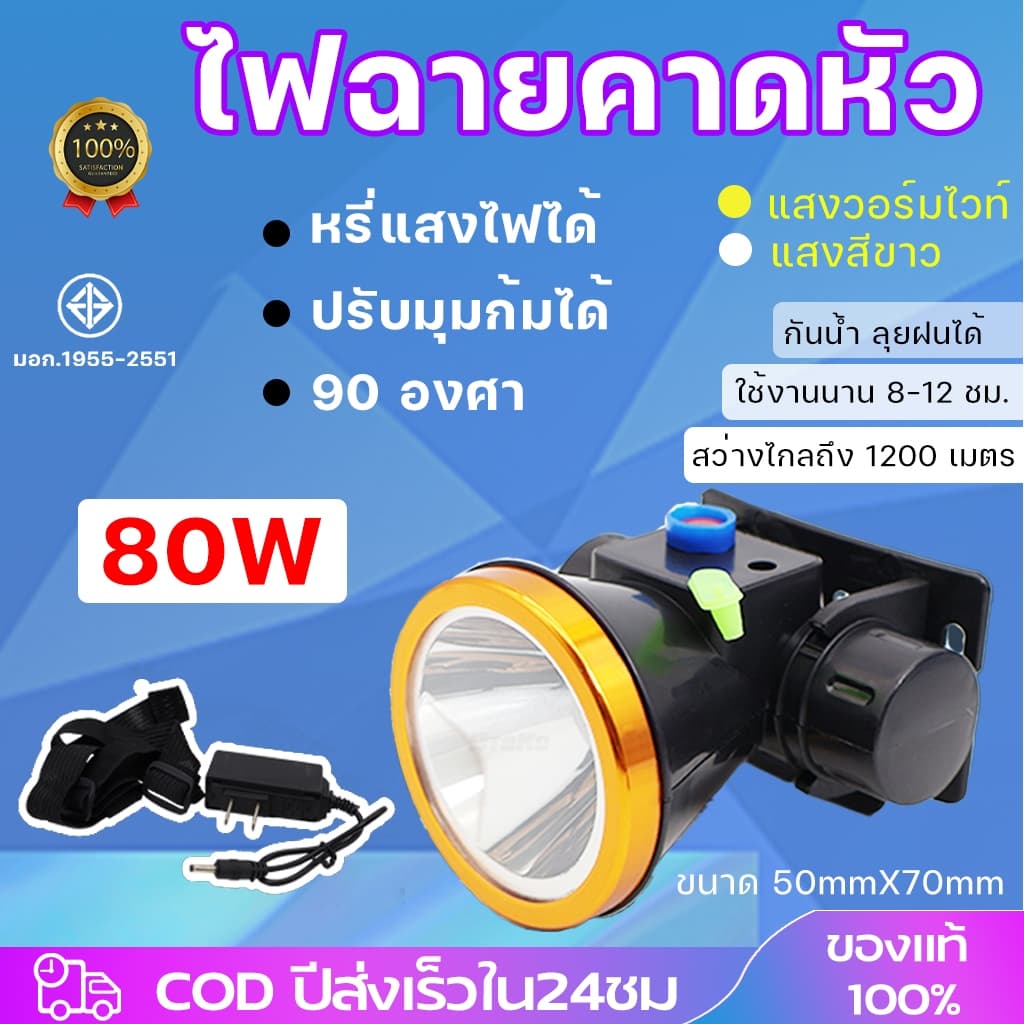 ปี]ไฟฉายคาดหัว หัวไฟฉาย ไฟฉาย LED แบตทน ส่องไกล ไฟฉายชาร์จไฟ ไฟคาดหัว ไฟส่องกบ แบตอึด ใส่เดินป่าผจญภัย กรีดยา 3000mhA รูปที่ 1