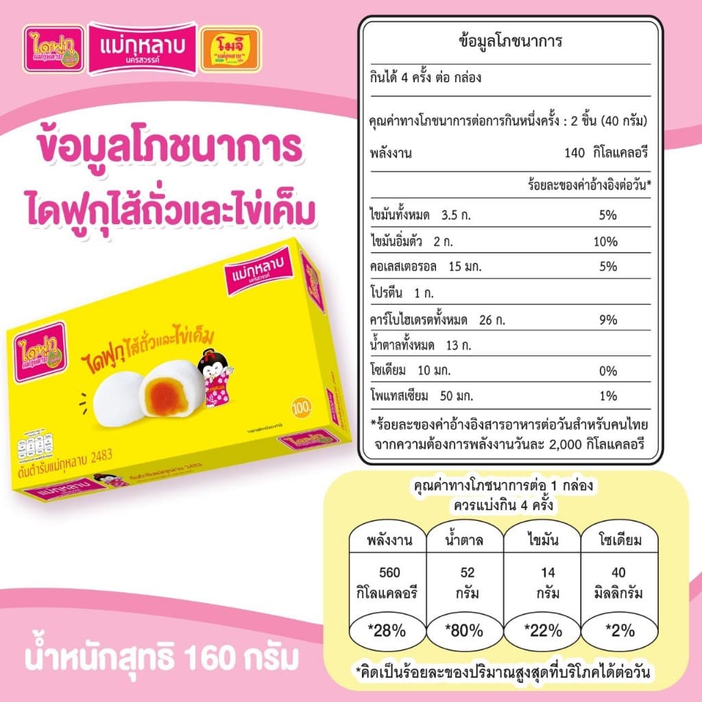 ไดฟูกุ แม่กุหลาบ ไส้ถั่วและไข่เค็ม 1 กล่อง / 8 ชิ้น 160 กรัม รูปที่ 3