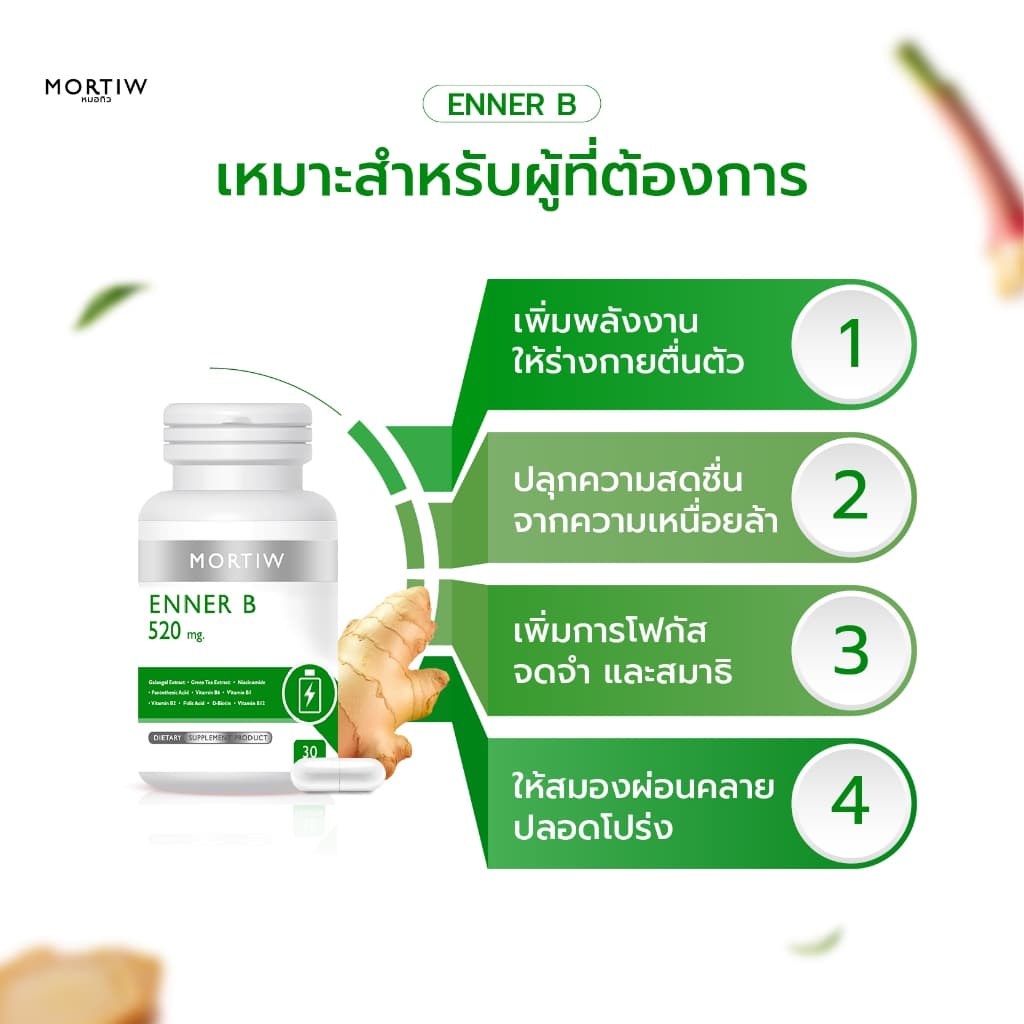 MORTIW หมอทิว ENNER B กระปรี้กระเปร่า เพิ่มพลังงาน ชูกำลัง เพิ่มแรง เอ็นเนอบี 30 แคปซูล 520 mg. รูปที่ 4