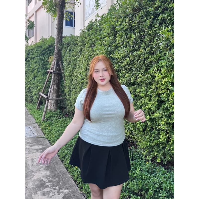 ย 58เสื้อครอปยืดสาวอวบแบบไม่สั้น ทรงสวย ผ้าคอตตอนยูนิเนื้อนุ่มยืดเยอะ รูปที่ 9