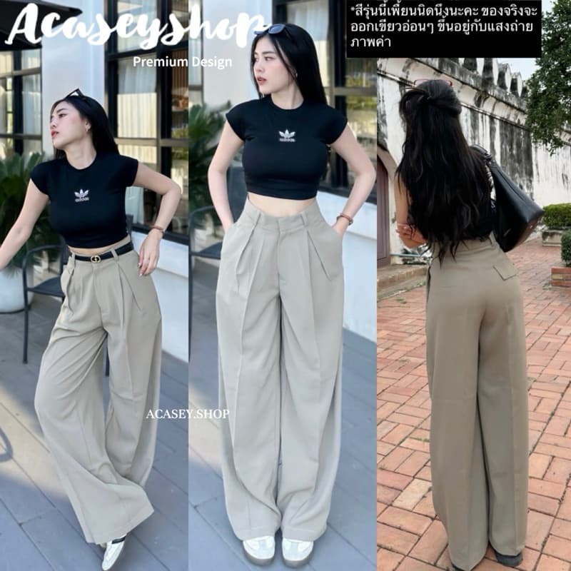 Acasey กางเกงขายาวผู้หญิง จีบทวิส ทรงกระบอกใหญ่ ผ้าลิลลี่ MALI LILY เนื้อผ้านิ่ม รูปที่ 6