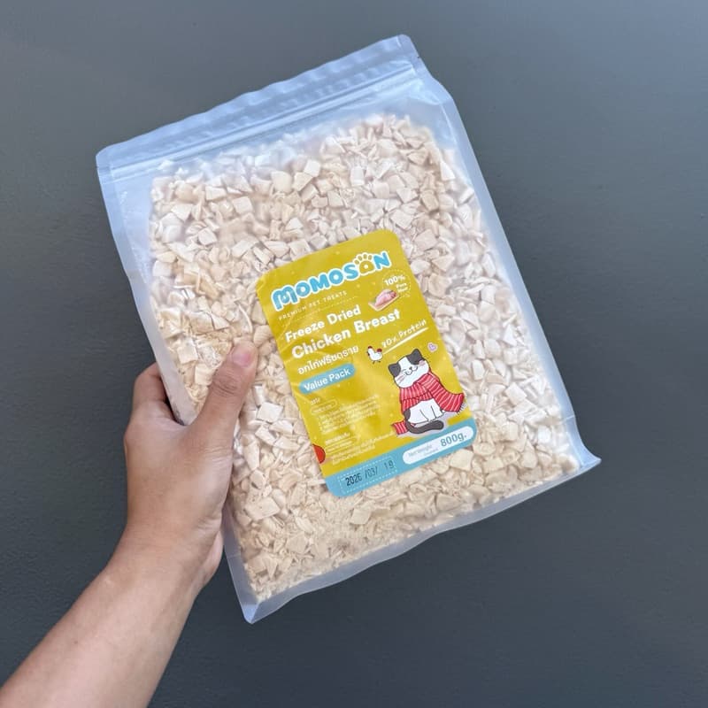 MOMOSAN อกไก่ป่น ผลิตจากไก่แท้ 100% ไก่ป่นโรยข้าว 800g. แก้เบื่ออาหาร อาหารหมา อาหารแมว รูปที่ 5