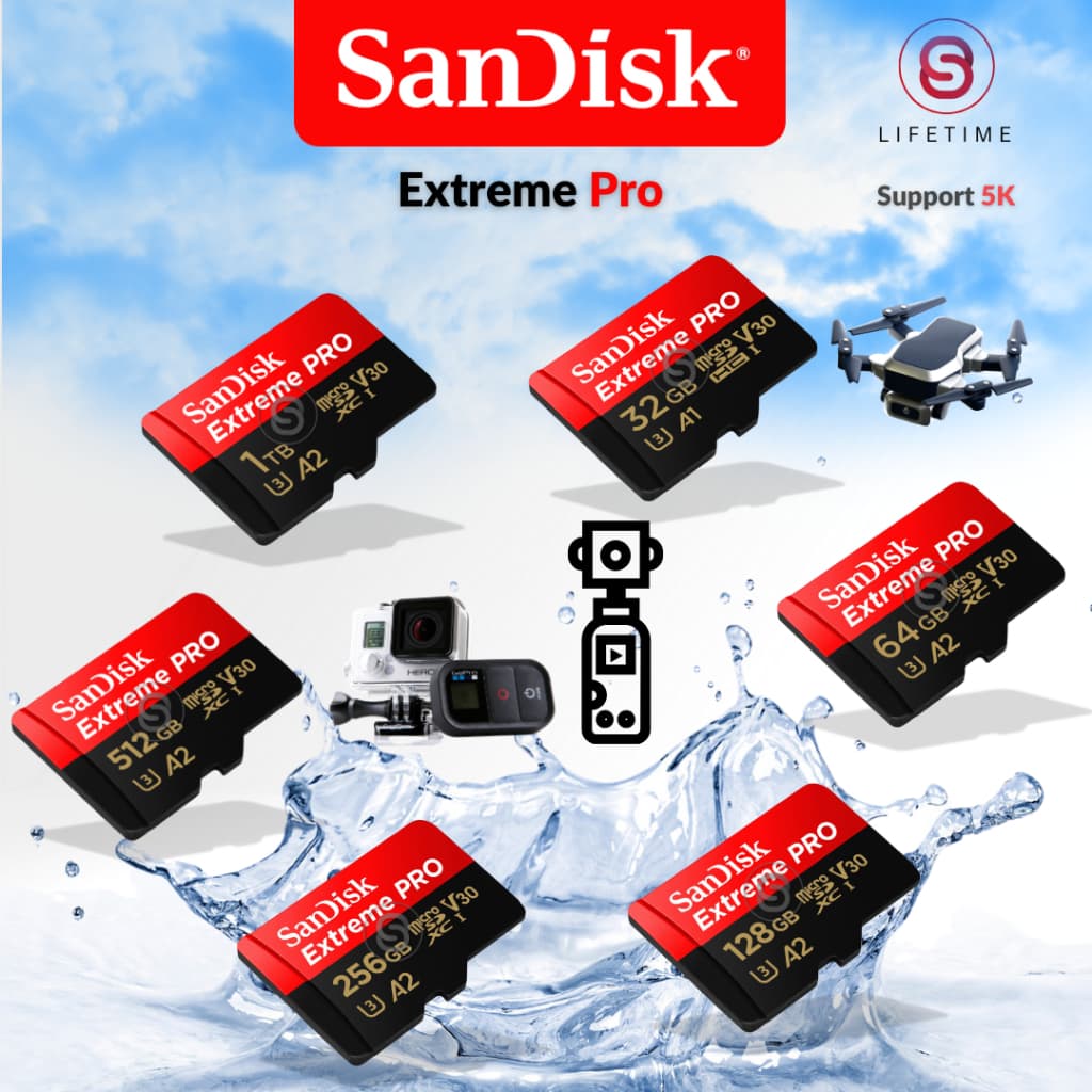 SanDisk Extreme Pro Micro SD Card SDHC 32GB SDXC 64,128,256GB R/W 200/140MB/s Drone รูปที่ 2