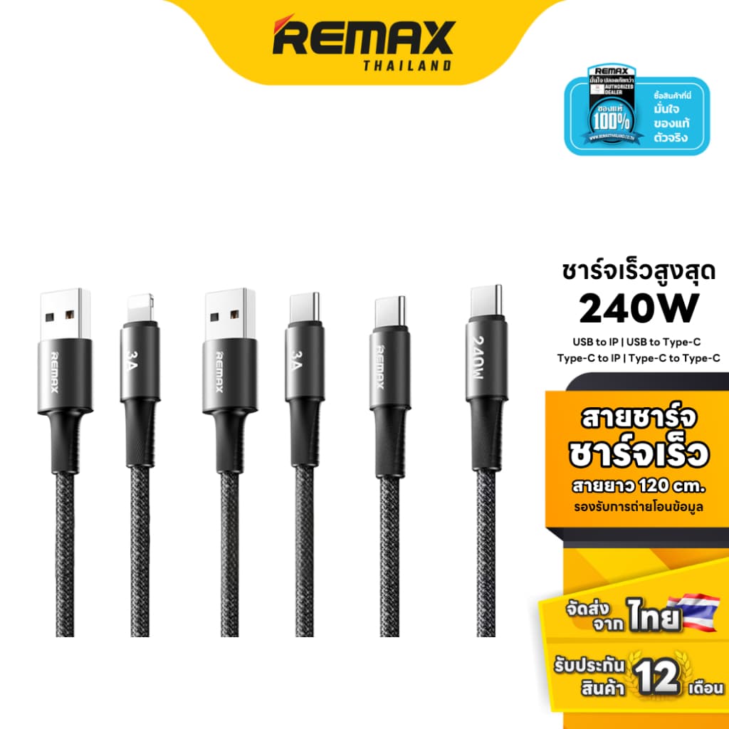 Remax Cable C12 / C13 / C15 / C17 - สายชาร์จ ชาร์จเร็ว USB to IP / USB to Type-C / Type-C to Type-C / Type-C to IP รูปที่ 1