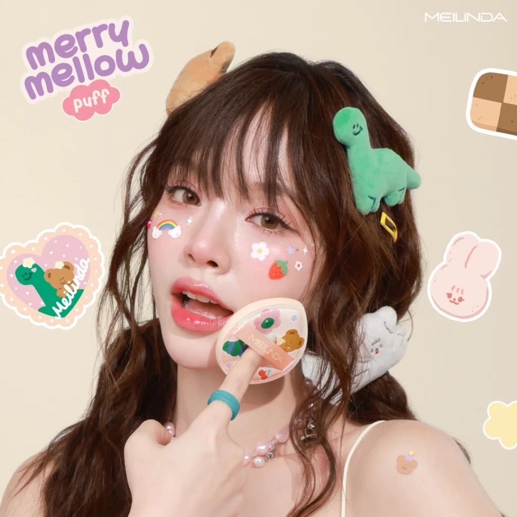 ถูก/แท้/มีไลฟ์ พัฟ MEILINDA Merry Mellow Puff พัฟแต่งหน้า พัฟเมลินดา เกลี่ยรองพื้น รูปทรงหยดน้ำ นุ่มเด้ง ลายการ์ตูน รูปที่ 3