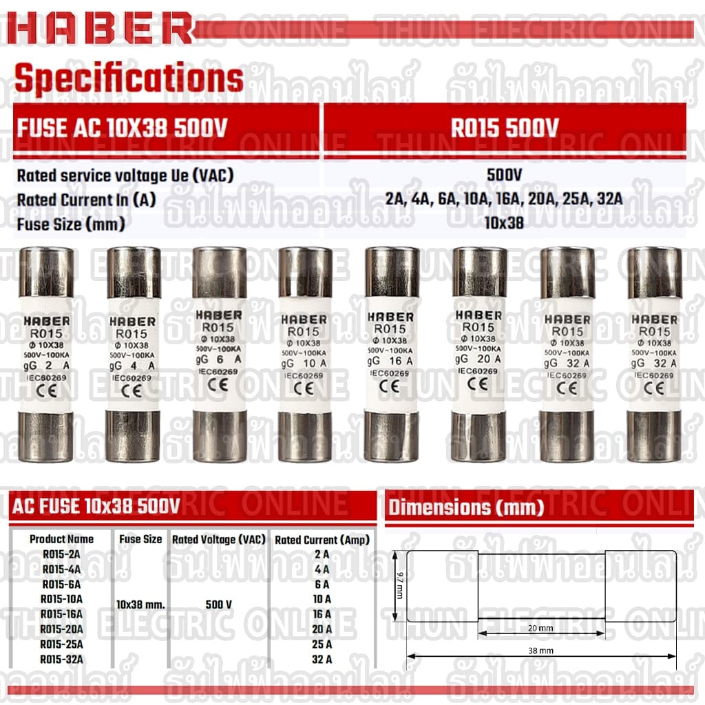 Haber CCS ฟิวส์กระบอก AC RO15 10x38 ขนาด 2A, 4A, 6A, 10A, 16A, 20A, 25A, 32A ฟิวส์ ลูกฟิวส์ Fuse ฟิว กระบอกฟิวส์ ธันไฟฟ้ รูปที่ 4