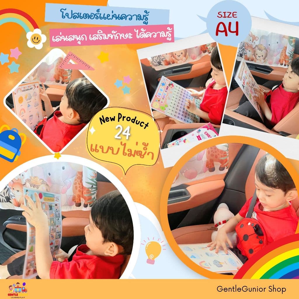 NEW!! แผ่นความรู้ 24 แบบ!! สำหรับเด็กอนุบาลขนาด A4 โปสเตอร์หัดอ่าน สื่อการสอนฝึกอ่านเสริมพัฒนาการ รูปที่ 6