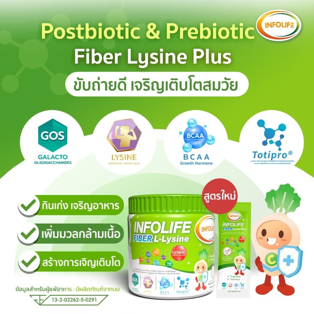 Infolife Fiber + Veggie Plus+ Lysine ไฟเบอร์เด็ก ผงผัก พรีไบโอติก ไฟเบอร์เด็ก อินโฟไลไฟเบอร์ รูปที่ 4