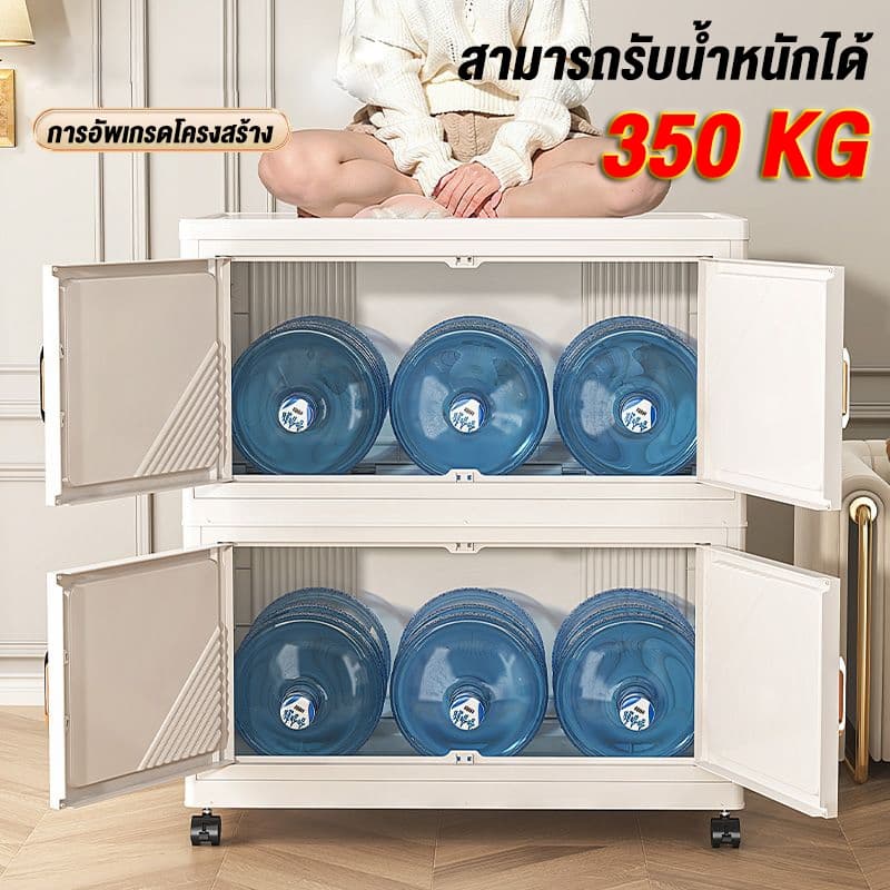 Living ตู้เก็บของพลาสติก ตู้อเนกประสงค์ ขนาดใหญ่ มีล้อเลื่อน ตู้เสื้อผ้า ป้องกันฝุ่นและโปร่งใส มารถพับเก็บได้ รูปที่ 3