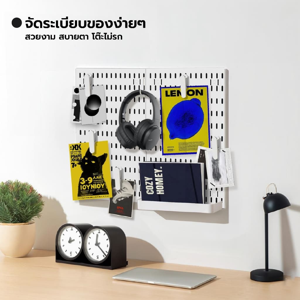 COD เพ็กบอร์ด บอร์ดรูพลาสติก DIY Pegboard กระดานแขวนผนังสำหรับจัดเก็บของพร้อมชุดติดตั้ง ตัวจัดโต๊ะเ รูปที่ 5