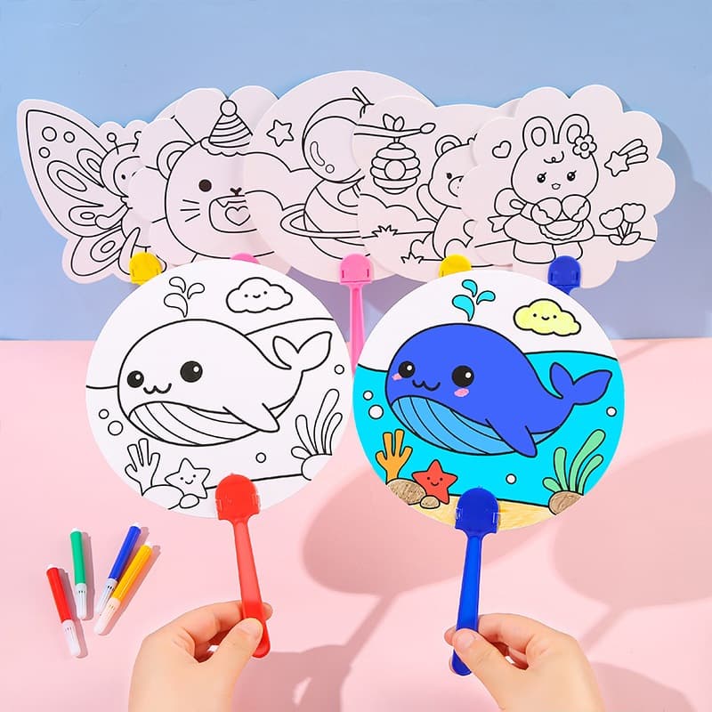 พัดระบายสี DIY ระบายสีเด็ก ลายการ์ตูน เลือกลายได้ ของเล่นงานประดิษฐ์ ศิลปะ พัดพกพา รูปที่ 2