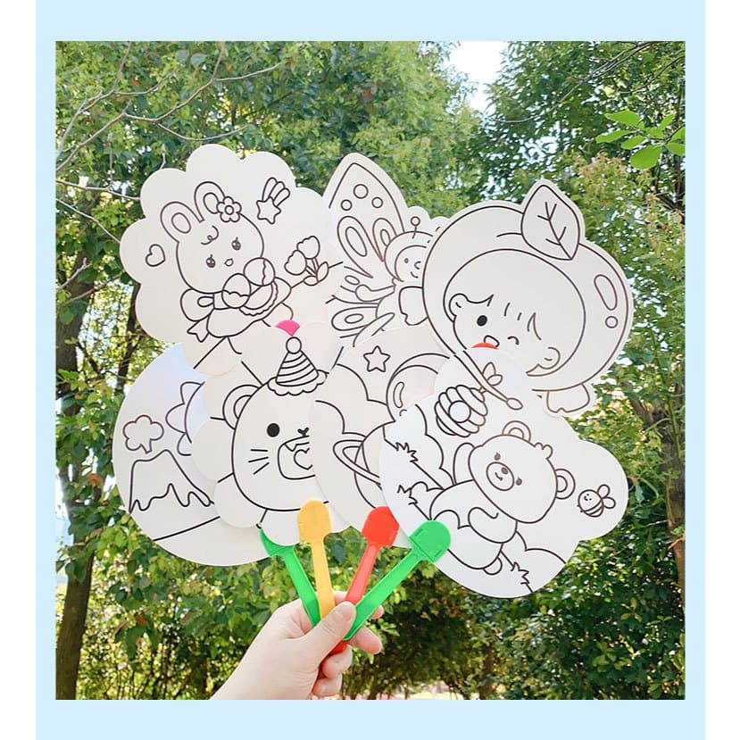 พัดระบายสี DIY ระบายสีเด็ก ลายการ์ตูน เลือกลายได้ ของเล่นงานประดิษฐ์ ศิลปะ พัดพกพา รูปที่ 5