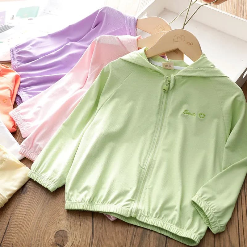 Babyonline I5/0F0R เสื้อคลุมกันแดดกันUVแขนยาวมีหมวกสำหรับเด็ก มีซิป ป้องกันแสงแดด รูปที่ 3