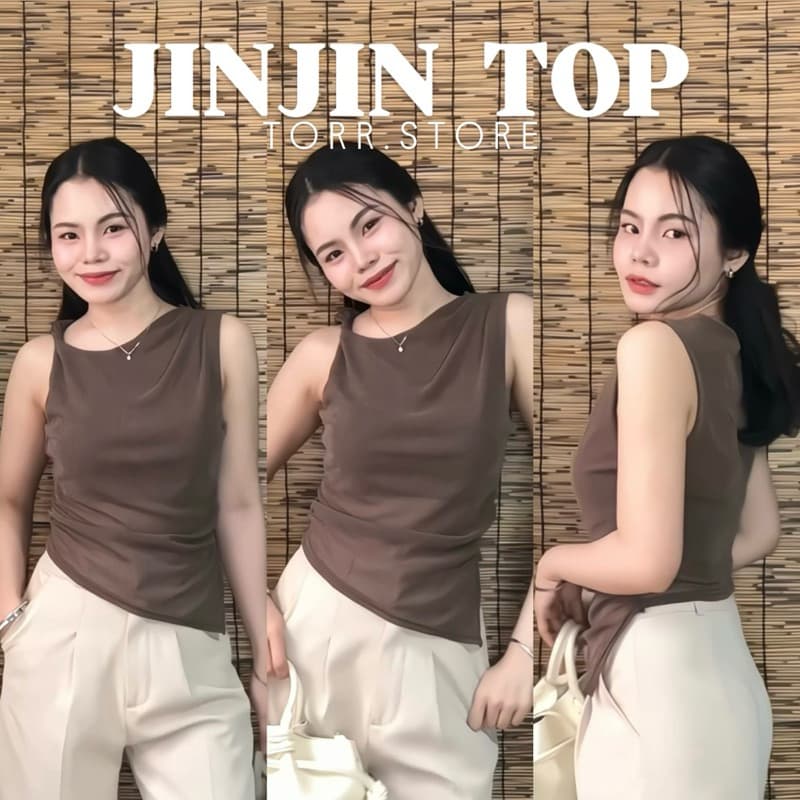 TORR.STOREJinjin Top | เสื้อแขนกุดซีทรู ดีไซน์จับจีบ บิดเกลียวฝั่งขวา เนื้อผ้าซีทรูกลิตเตอร์ละเอียด เย็บ2ชั้นครึ่งนึง รูปที่ 2