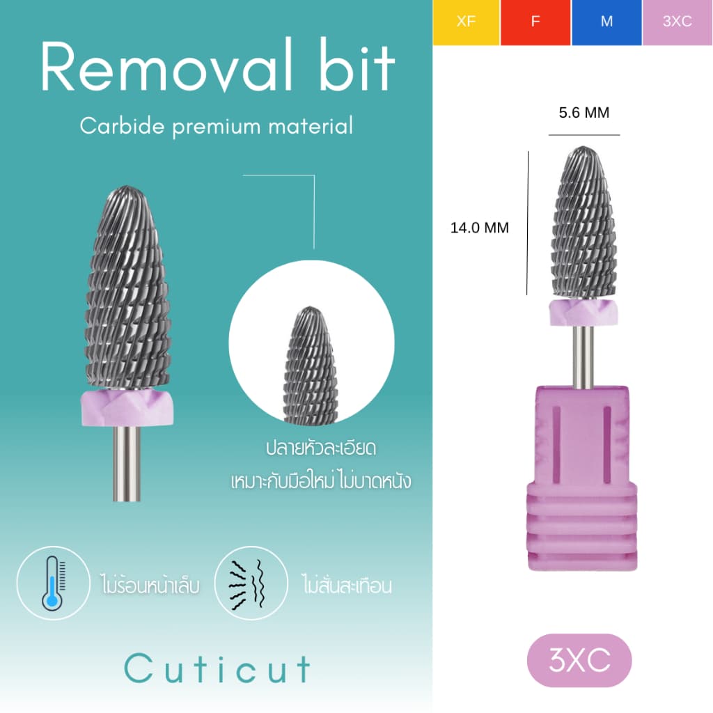 Cuticut Carbide Removal bit 5.6*14.0 หัวเจียรคาร์ไบท์ สำหรับเจียรล้างเล็บ รูปที่ 5