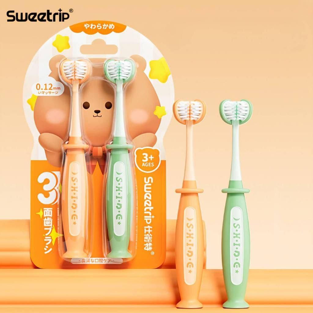 แปรงสีฟันเด็ก 3D หัวแปรง 3 ด้าน ลายการตูนน่ารัก 2ชิ้น/pack ด้ามจับถนัดมือ รูปที่ 3