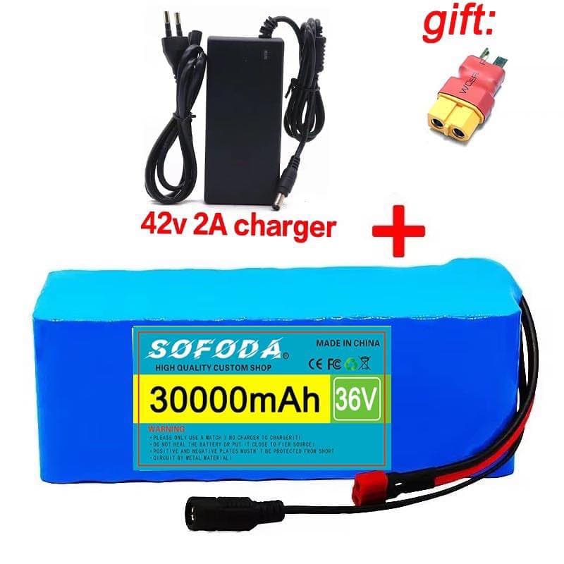 แบตเตอรี่ลิเธียม 36V 30AH/48AH/100AH แบตเตอรี่ 1000W E-bike 42V2A BMS + charger แบตจักรยานไฟฟ้า สามล้อไฟฟ้า B001 รูปที่ 2