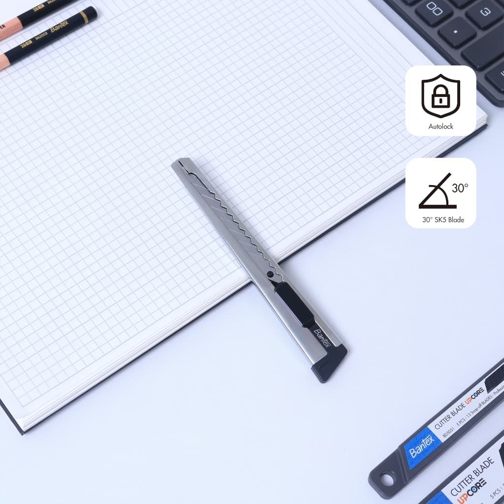 Bantex คัตเตอร์ 9mm คัตเตอร์ตัดกระดาษ มีใบมีดด้วย พกง่าย ล็อคอัตโนมัติ อุปกรณ์สำนักงาน Cutter Knife รูปที่ 3