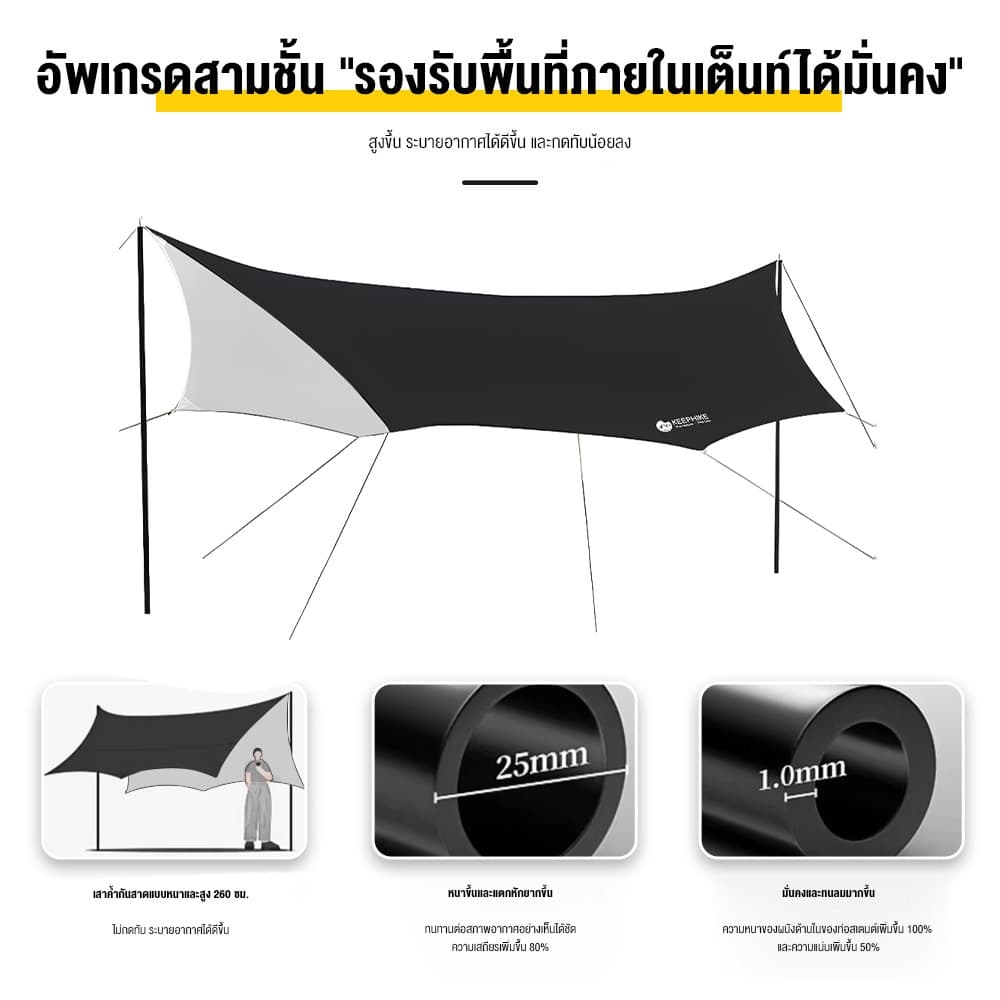 KEEPHIKE ทรงแปดเหลี่ยม ฟลายชีท ผ้าใบ อุปกรณ์ตั้งแคมป์กลางแจ้งแบบพกพา ปิกนิก แคมป์ปิ้ง กันแดด กันฝนและลม เต็นท์กันแดด รูปที่ 7