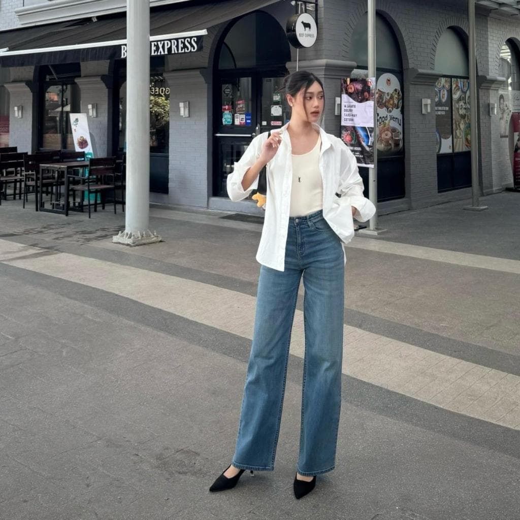 ยีนส์ Nammon jeans F50-F51 กางเกงยีนส์ขากระบอกใหญ่เรียบ - ผ้ายืด รูปที่ 9