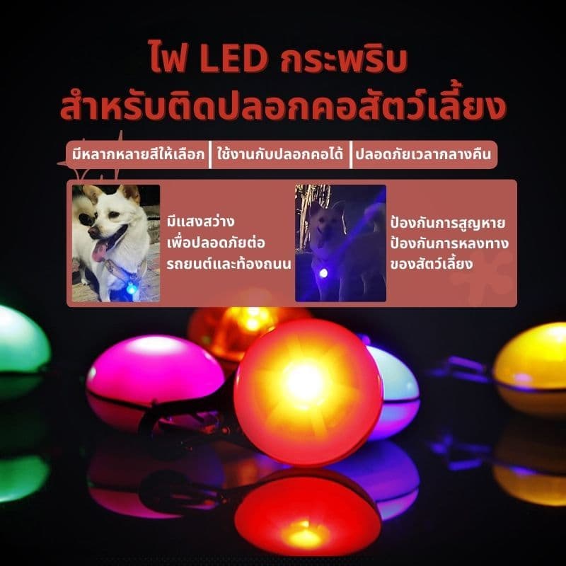 ไฟ LED กระพริบ สำหรับติดปลอกคอสัตว์เลี้ยง สุนัข แมว กระพริบ3โหมด ทนทาน เดินทางกลางคืนปลอดภัย หลายสี รูปที่ 1