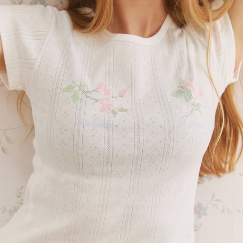 rand0m piece - Rosie Pointelle Babytee เสื้อเบบี้ทีผ้าฉลุลายดอกไม้ รูปที่ 1