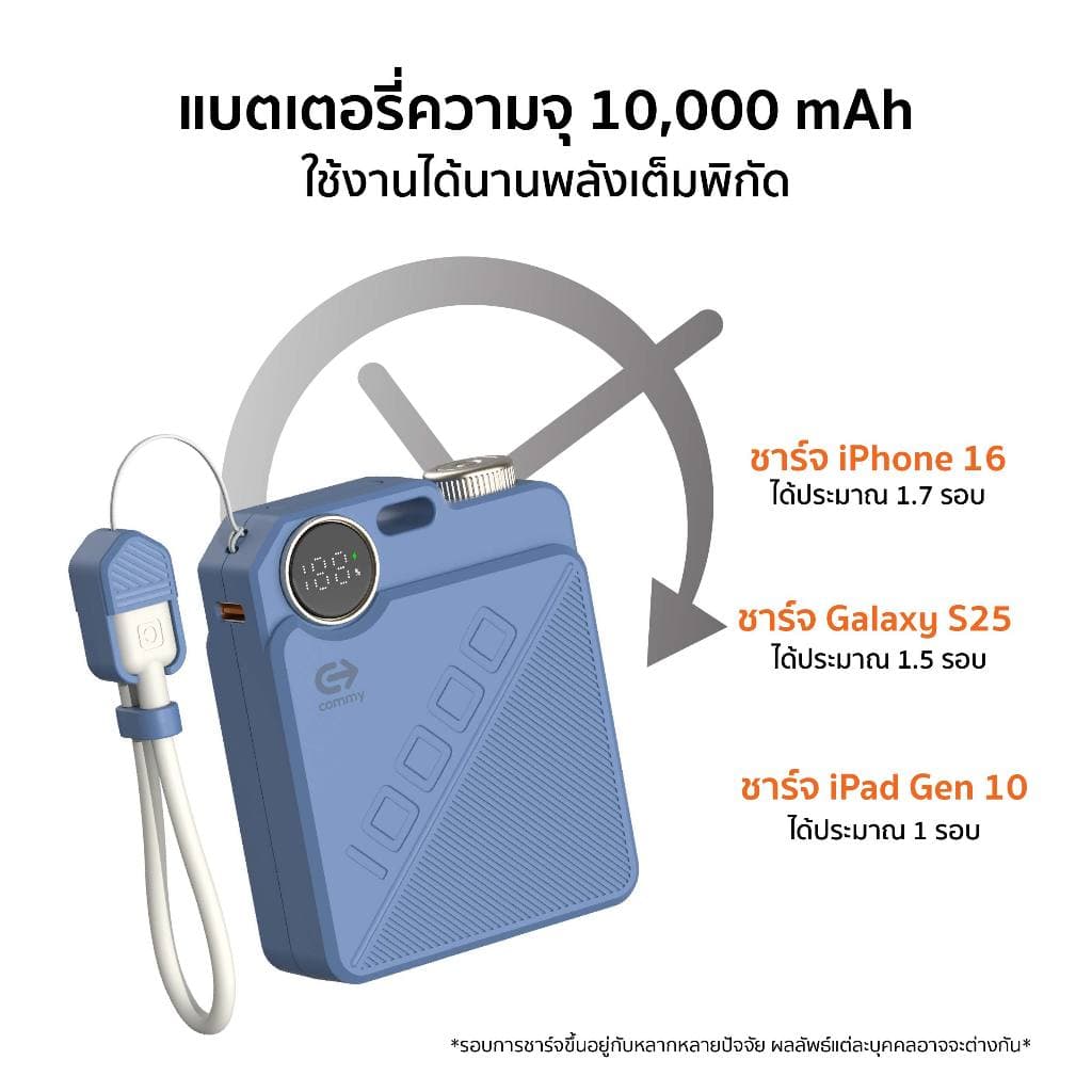 Commy Powerbank มินิพาวเวอร์แบงค์ 10000mAh สายในตัว FastCharge PD22.5W จอLED รุ่น PB-B001 รูปที่ 6