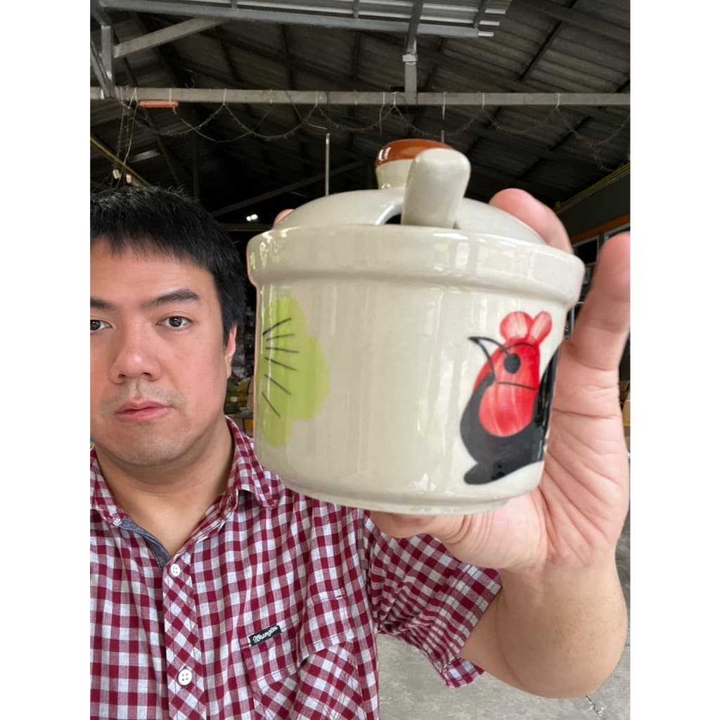 โถเครื่องปรุงลายไก่L โถใส่เครื่องปรุงเซรามิค โถใส่น้ำปลาพริก รวมช้อน ขนาด4 นิ้ว จุ350ml 12o รูปที่ 5