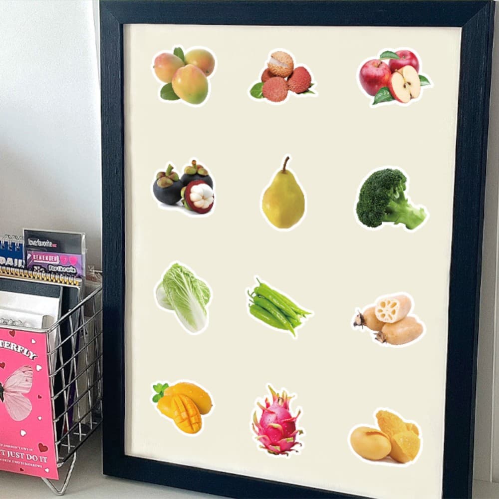 60 pcs DIY สติ๊กเกอร์ Sticker PVC ลาย ผัก ผลไม้ สตอเบอรี่ กล้วย ส้ม ผักกาดขาว องุ่น Fruit Vegetable Food รูปที่ 6