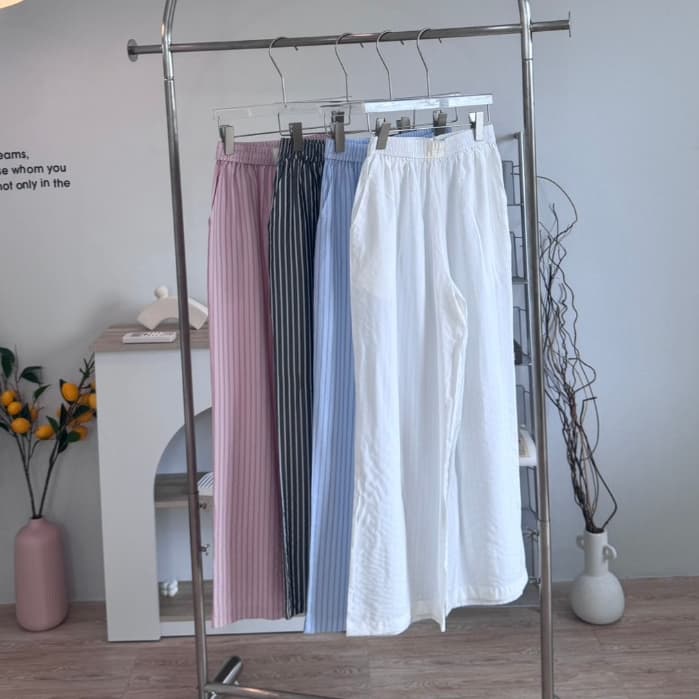 กางเกงผ้า Nammon Jeans B90-B93 กางเกงผ้ากระบอกใหญ่ลายทาง ใส่สบาย รูปที่ 9